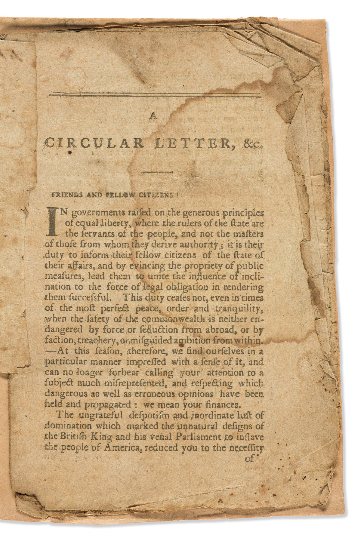 (AMERICAN REVOLUTION--1779.) [John Jay.] A Circular Letter from the Congress of the United States of America to their Constituents.